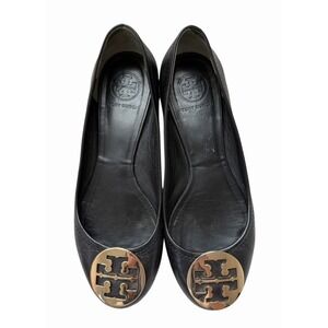 Tory Burch Reva Black Leather Gold Ballet Flats Women's Size 8.5M